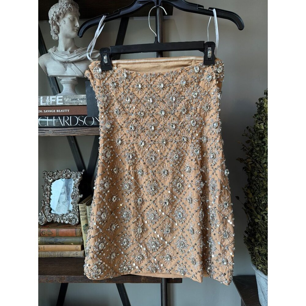 retrofete Chicca Strapless Embellished Mini Dress Nude Silver Womens Size Medium - Picture 9 of 16